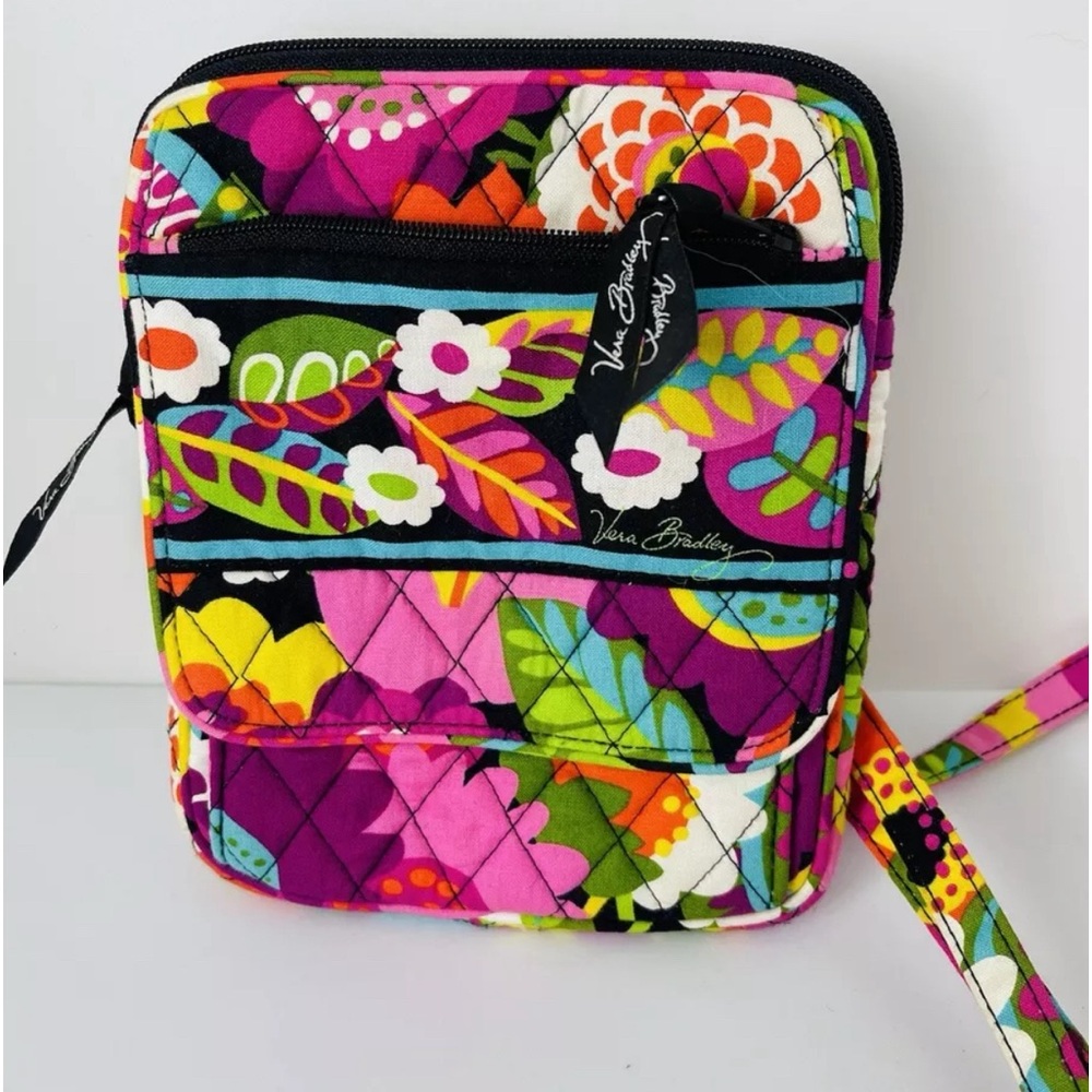 Pre-Owned Vera Bradley Pink Floral Quilted 5 Pocket Crossbody Purse